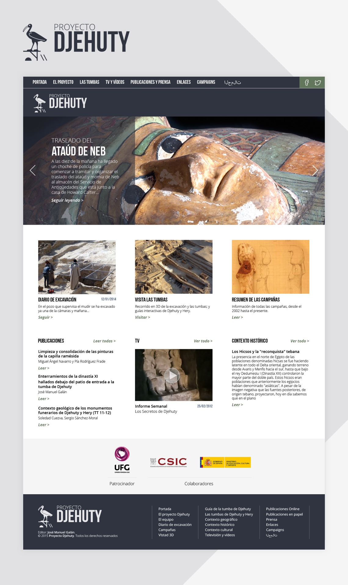 Diseño y maquetación de la web responsive realizada para el proyecto Djehuty.