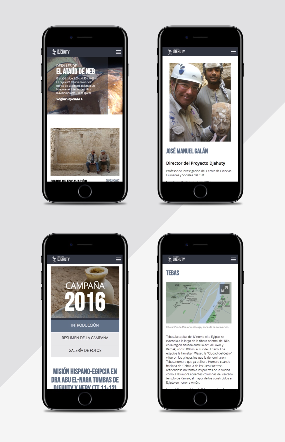 Diseño y maquetación de la web responsive realizada para el proyecto Djehuty.
